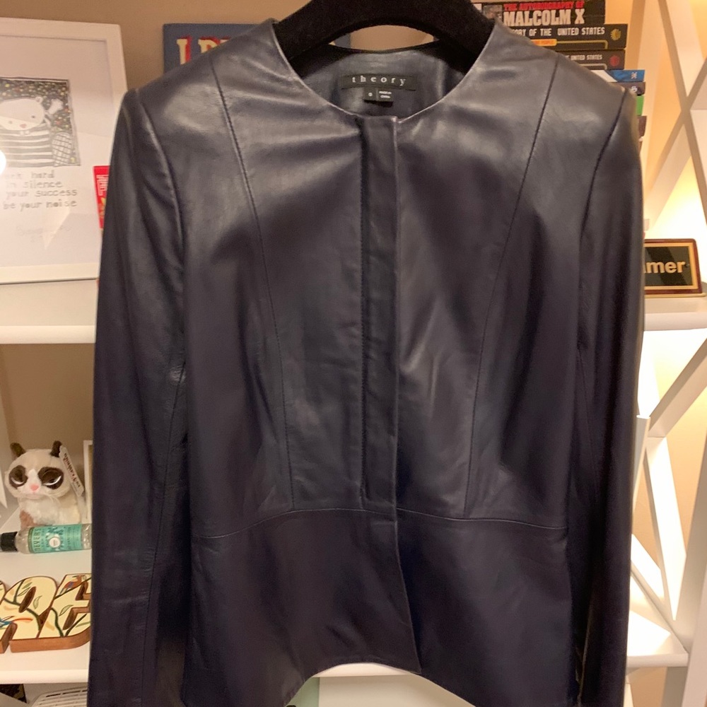 Theory Lamb Leather Jacket Navy Blue! GORGEOUS